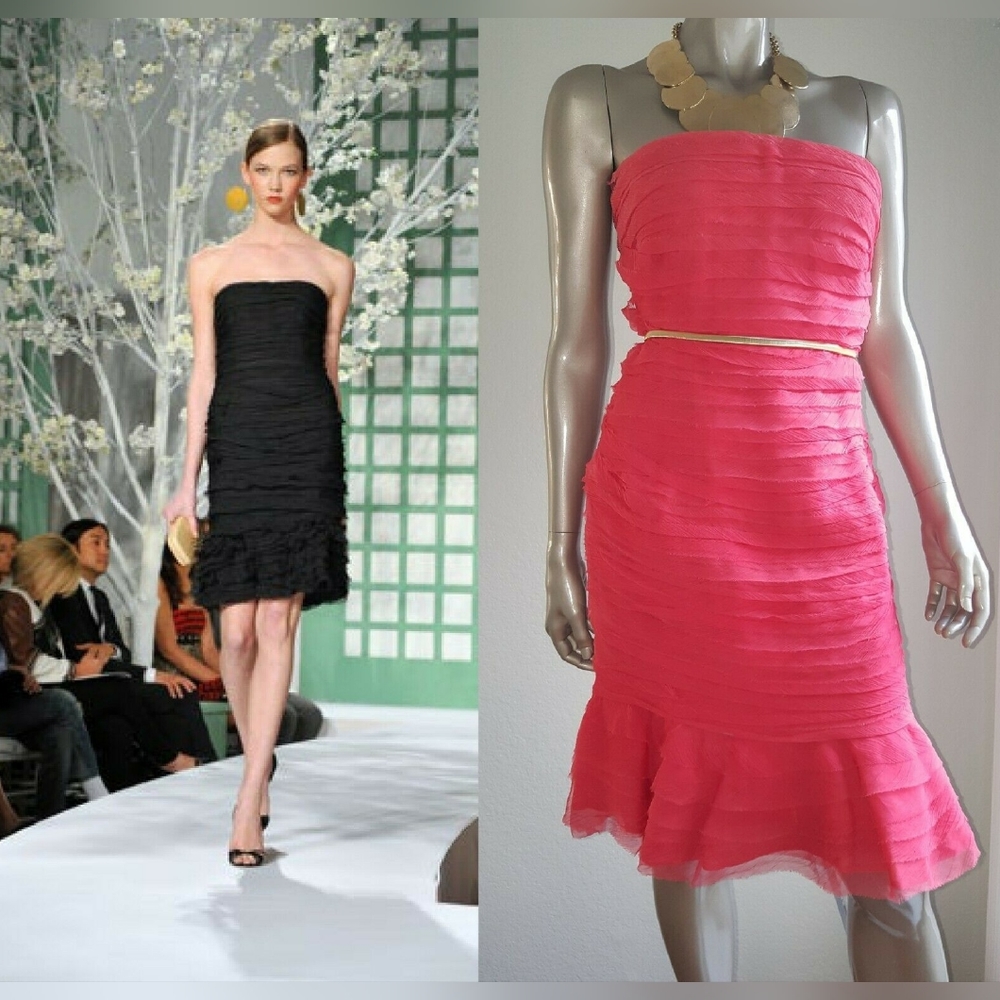 $4,900 OSCAR DE LA RENTA CORAL PINK SILK RUNWAY DRESS 6